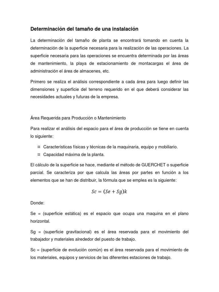 Método Guerchet para Tamaño de Instalación | PDF