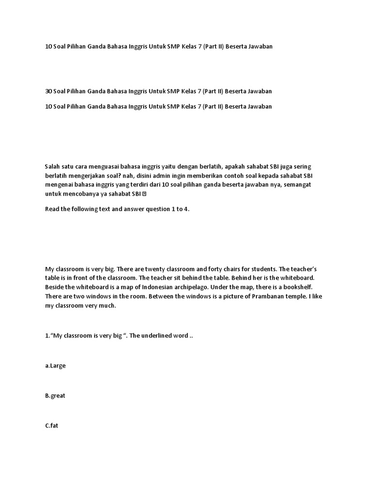 10 Soal Pilihan Ganda Bahasa Inggris Untuk Smp Kelas 7 Dog Types Animals And Humans