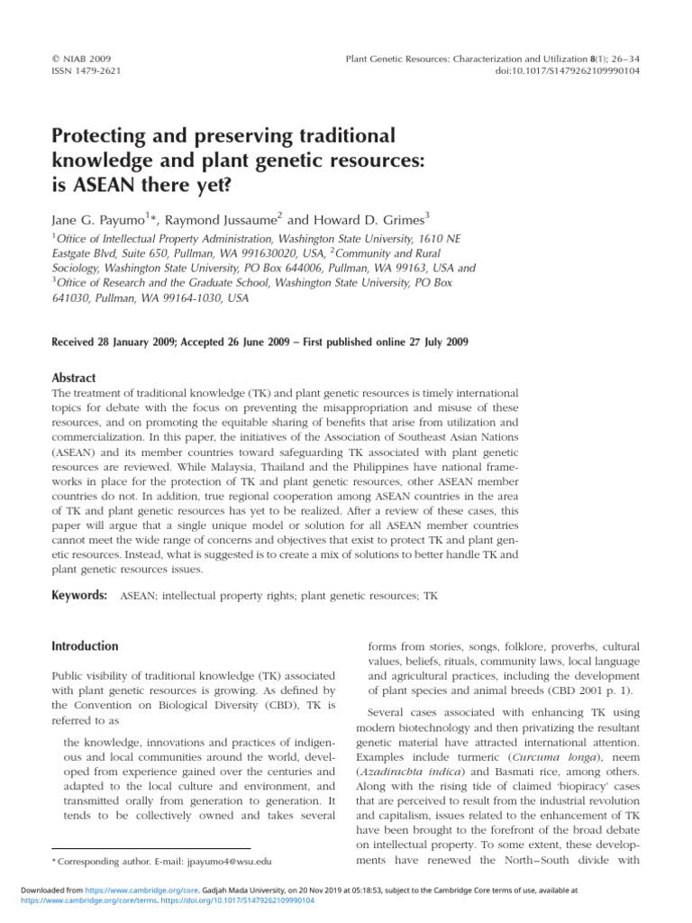 Protecting And Preserving Traditional Knowledge And Plant Genetic