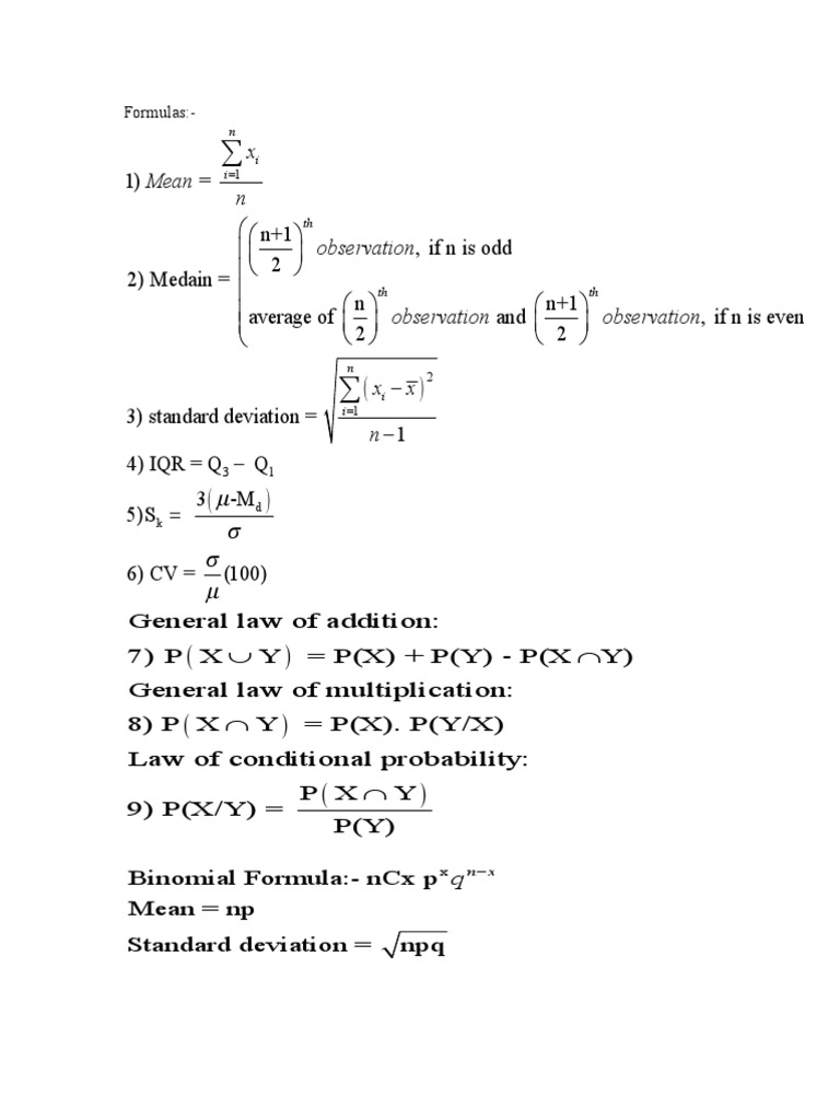 Statistics Formulas Guide | PDF