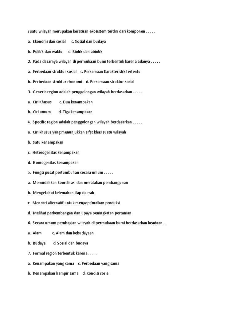 Soal Latihan Kelas Xii Wilayah Dan Pewilayahan