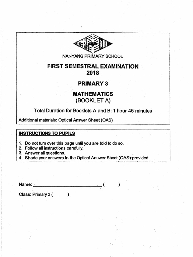 P3 Maths Sa1 2018 Nanyang Exam Papers
