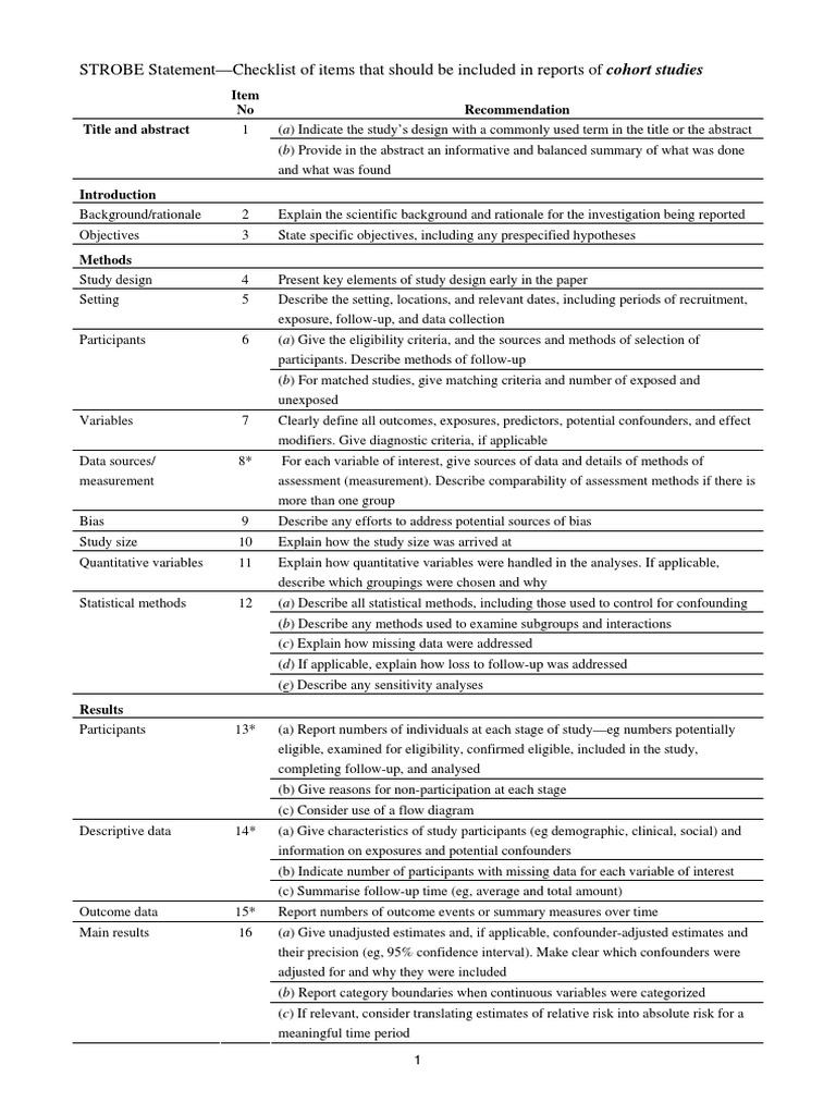 STROBE Checklist v4 Cohort PDF | PDF | Confounding | Quantitative Research