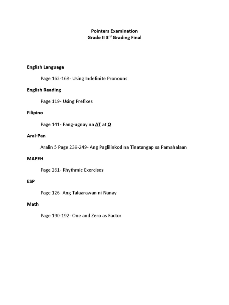 Grade II 3rd Grading Exam Pointers | PDF