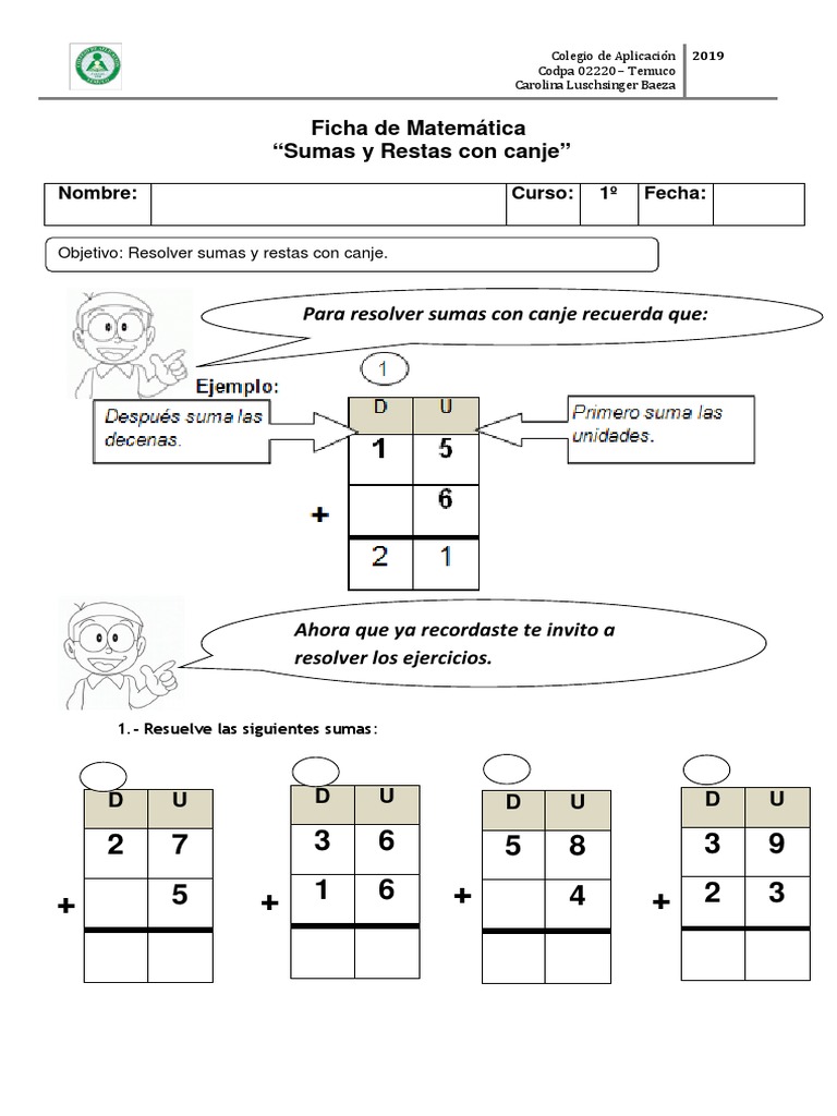 Hojas De Trabajo De Operaciones De Resta Para Primer Grado Sumas Y