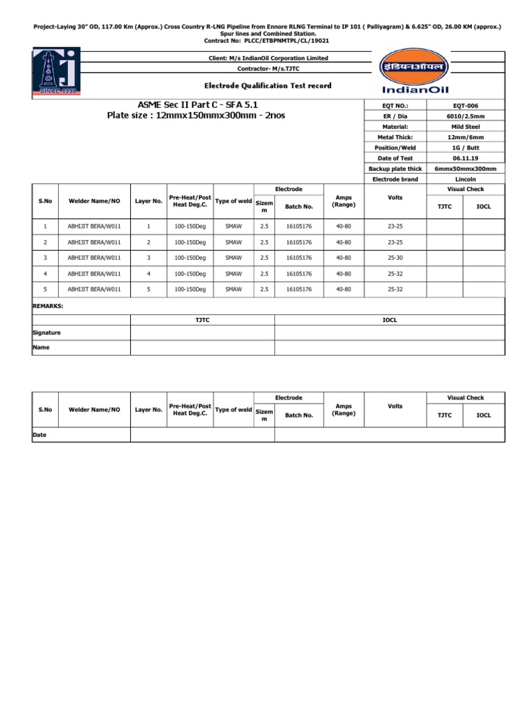 Eqt Test Records PDF Welding Construction
