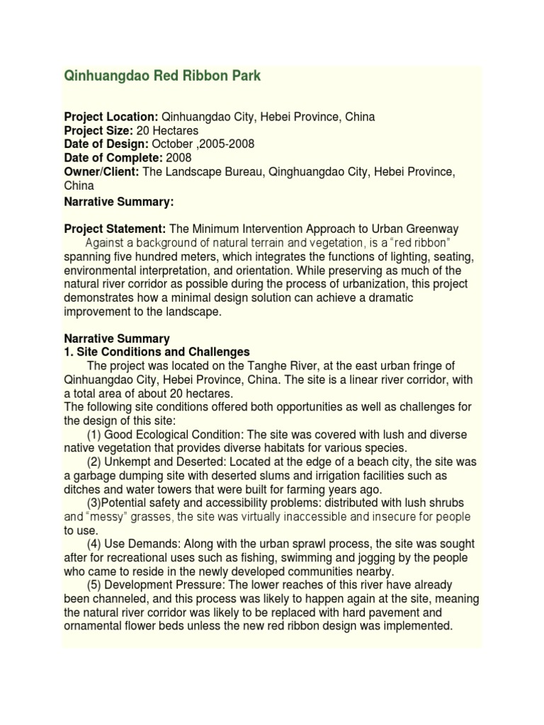 Urban Greenway: Red Ribbon Park | PDF | Habitat | Land Management