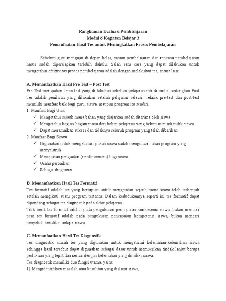 Rangkuman Evaluasi Pembelajaran Modul 6 KB 3 | PDF | Karier & Perkembangan
