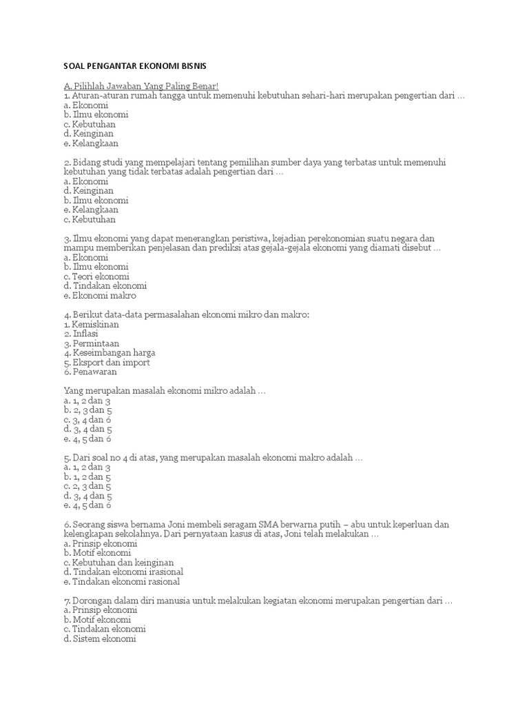 Contoh Soal Pengantar Ekonomi Mikro Dan Jawabannya Ilmusosial Id