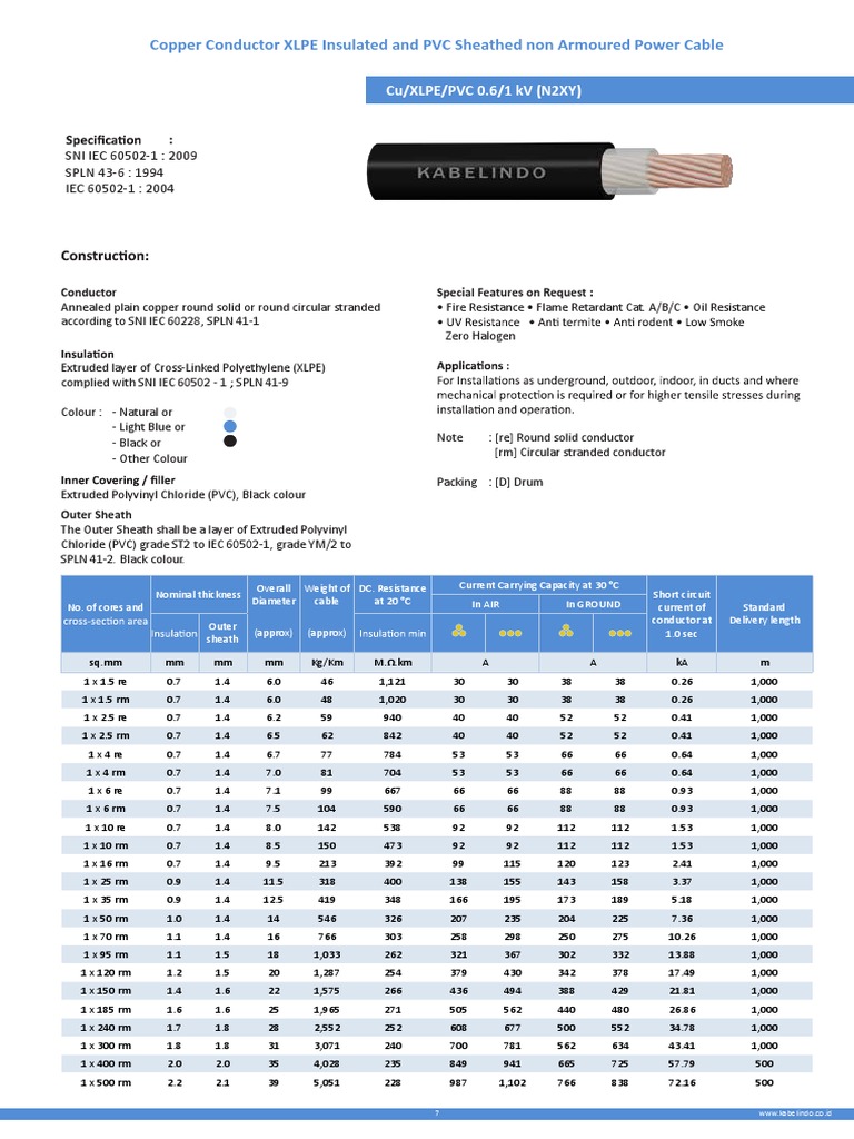 Cu/XLPE/PVC Cable Specifications | PDF | Polyvinyl Chloride ...