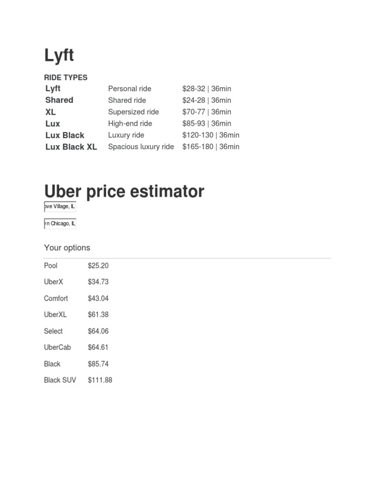 Lyft Shared XL Lux Lux Black Lux Black XL Ride Types PDF
