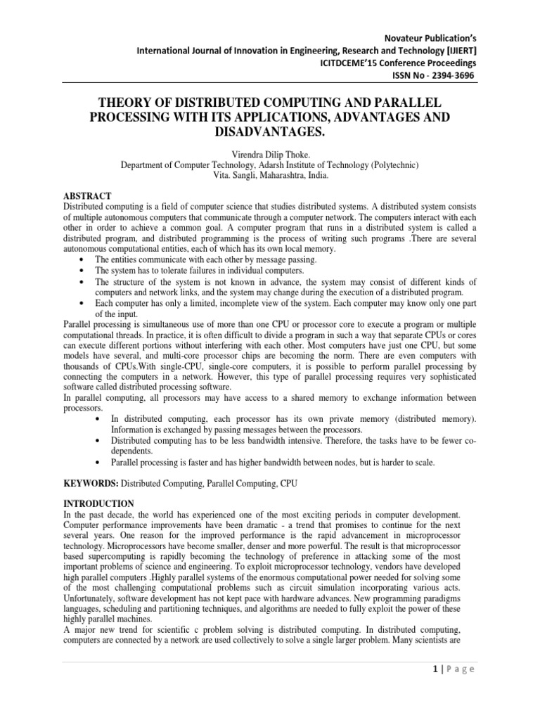 Theory of Distributed Computing and Parallel Processing With Its ...