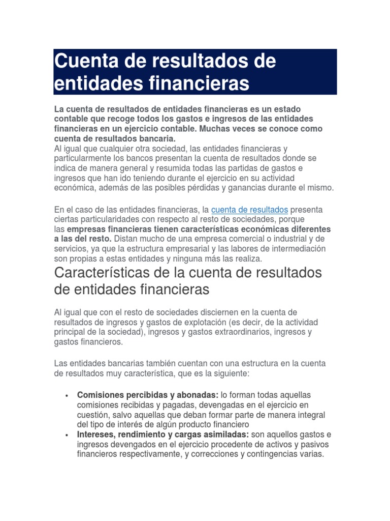 Cuenta de Resultados en Entidades Financieras | PDF | Bancos | Contabilidad