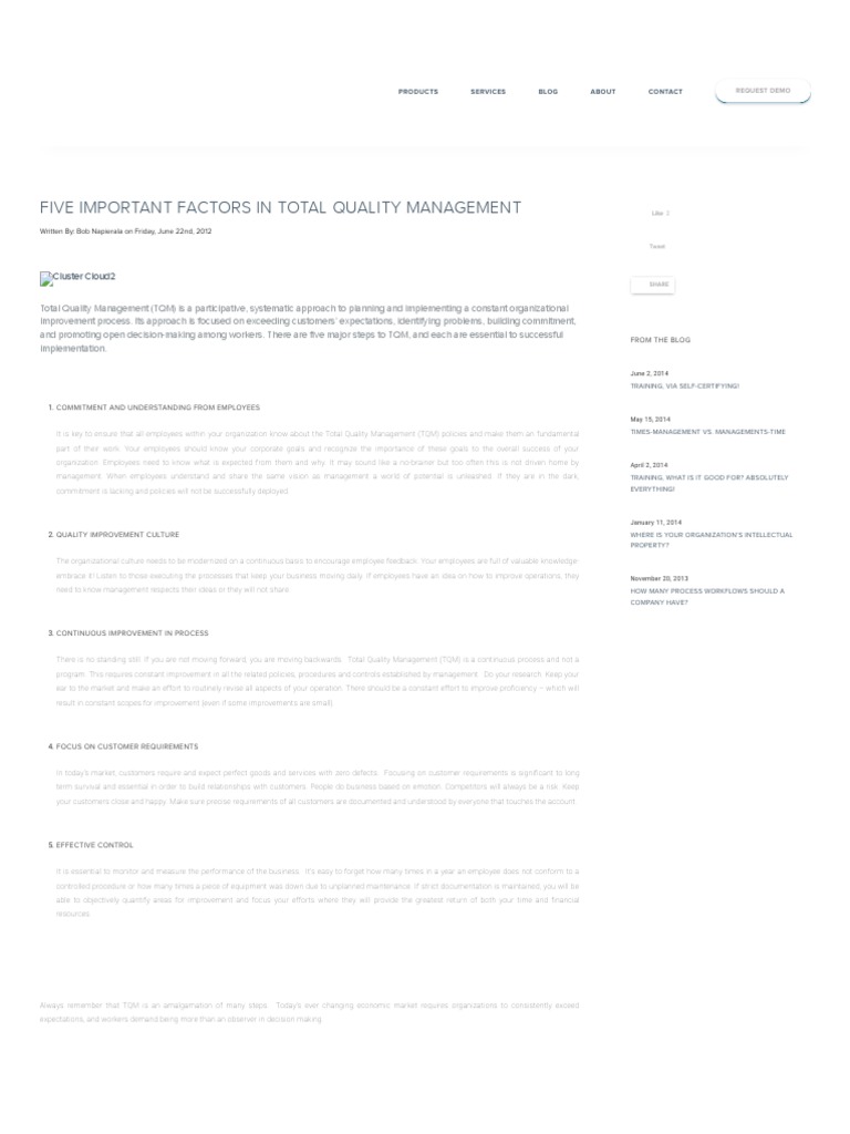 Key Factors in Total Quality Management | PDF | Quality Management ...