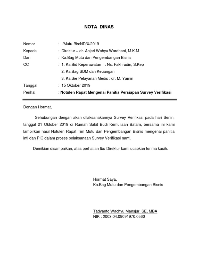 NOTA DINAS Panitia Survey | PDF | Karier & Perkembangan