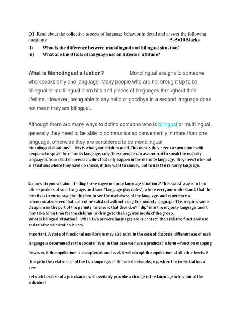 What Is Monolingual Situation? Monolingual Assigns To Someone | PDF ...