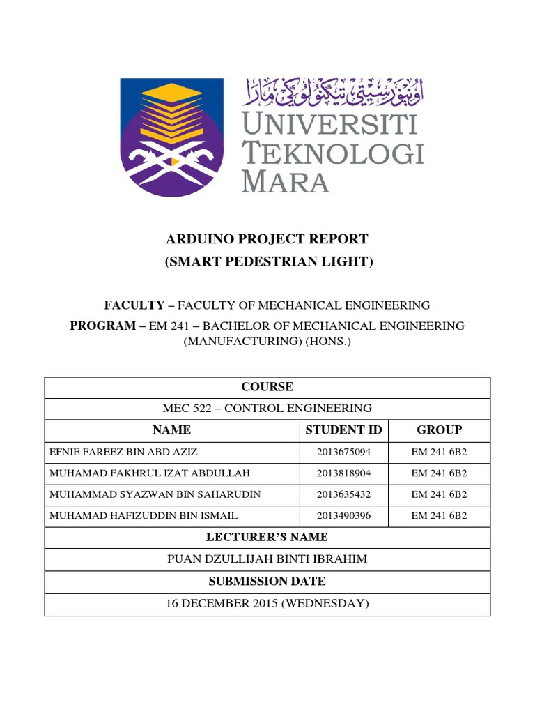 Arduino Project Report (Smart Pedestrian Light) | PDF | Traffic ...