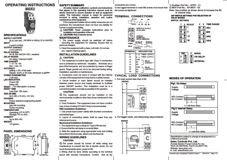 Selec 800XU Timer Operating Manual | PDF | Relay | Switch
