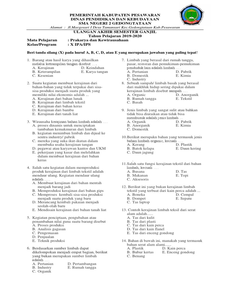 Soal Uas Prakarya Docx