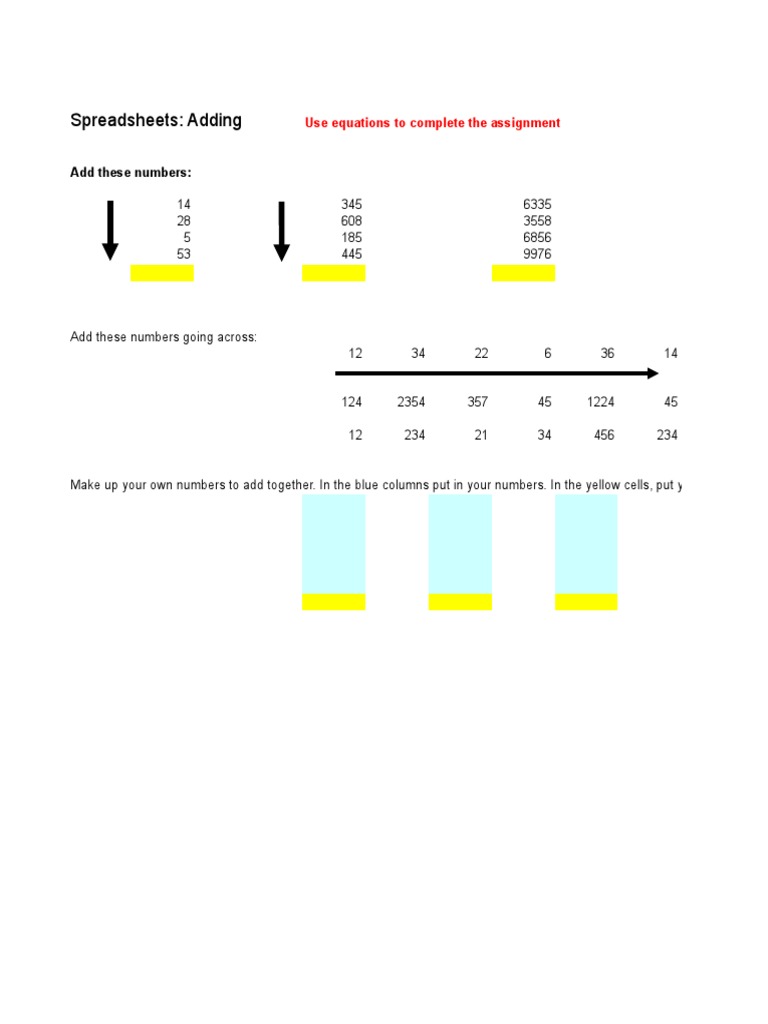 Spreadsheet Calculations: Adding, Subtracting, and Multiplying Numbers ...