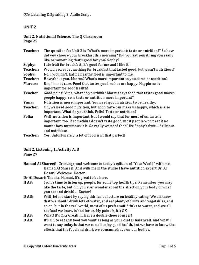 Q2eSE LS3 U02 AudioScript | Download Free PDF | Soft Drink | Taste