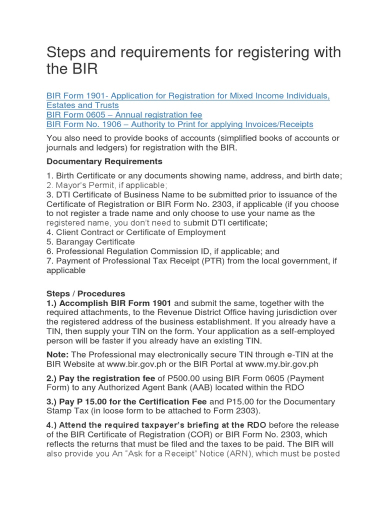 Steps and Requirements For Registering With The BIR PDF Receipt