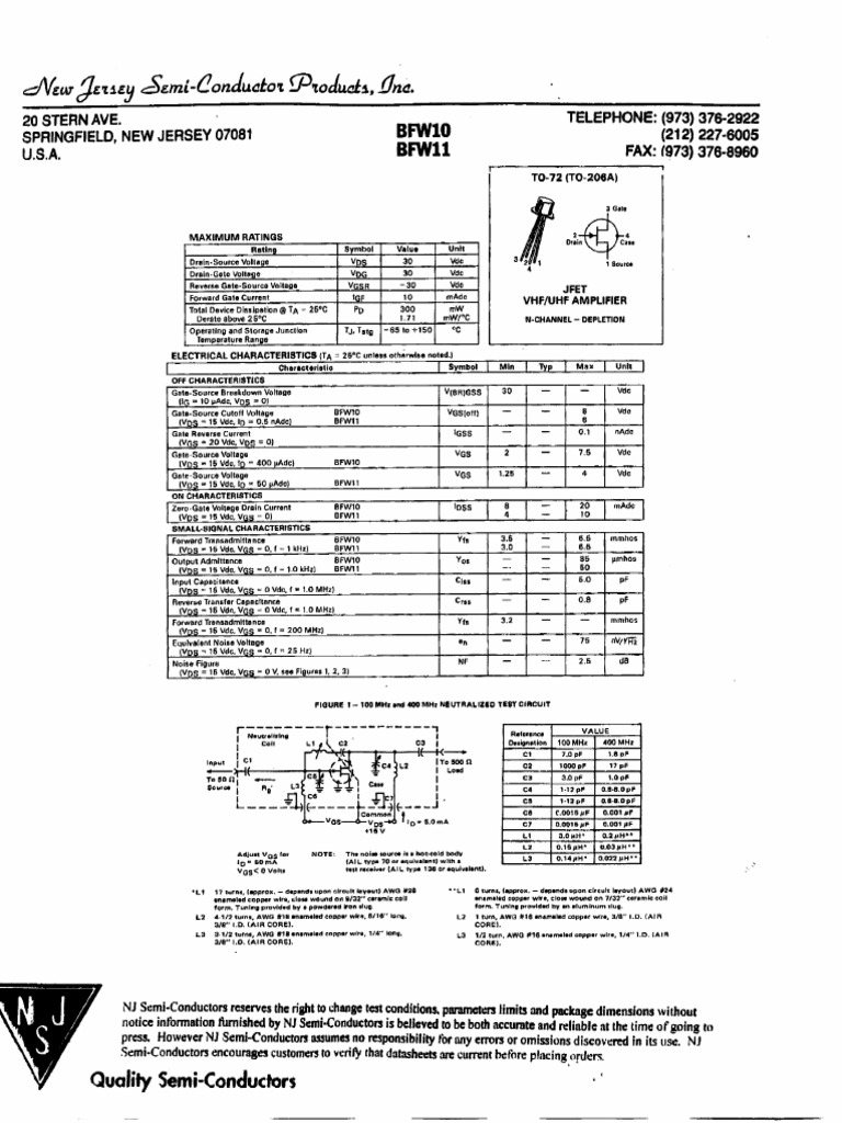BFW10 PDF Field Effect Transistor Electrical Circuits