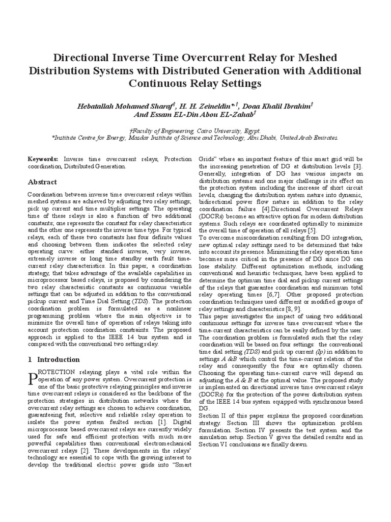 Directional Inverse Time Overcurrent Relay For Meshed Distribution ...