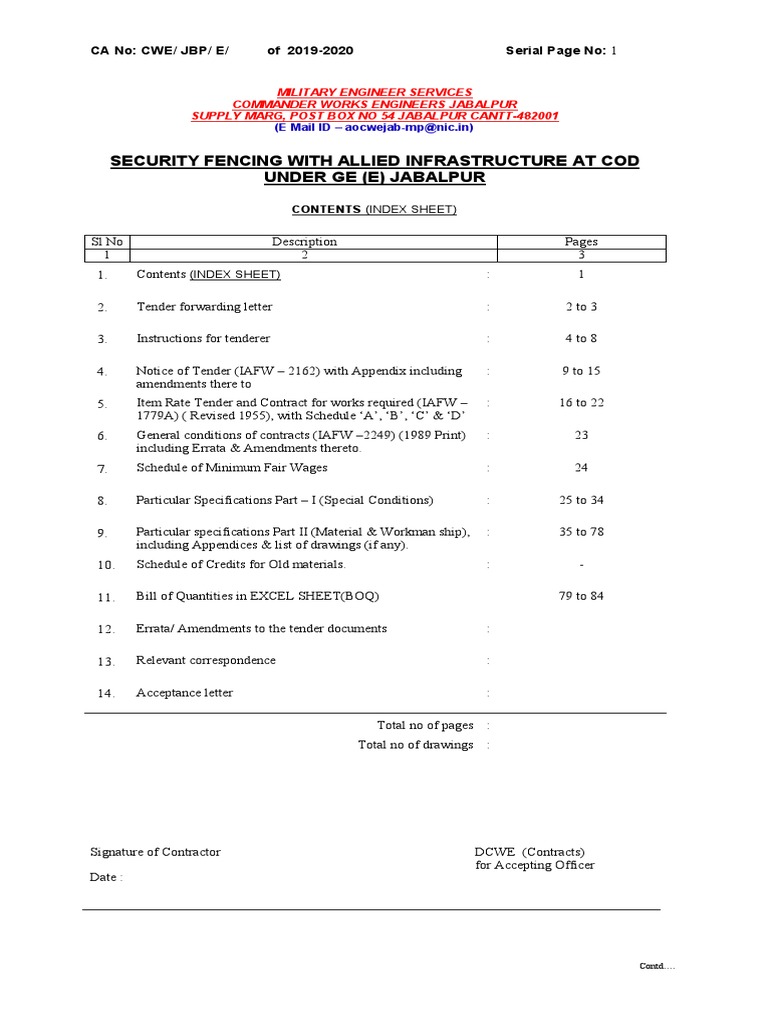 Security Fencing Tender at COD Jabalpur | PDF | Banks | Specification ...