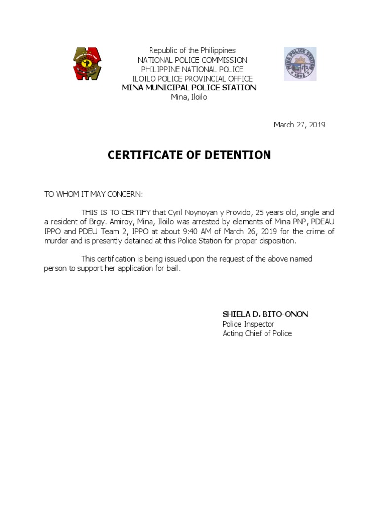 Certificate of Detention PDF
