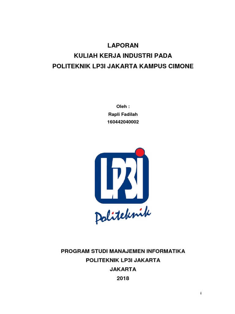 Laporan Kuliah Kerja Industri Pada Politeknik Lp3i Jakarta Kampus Cimone