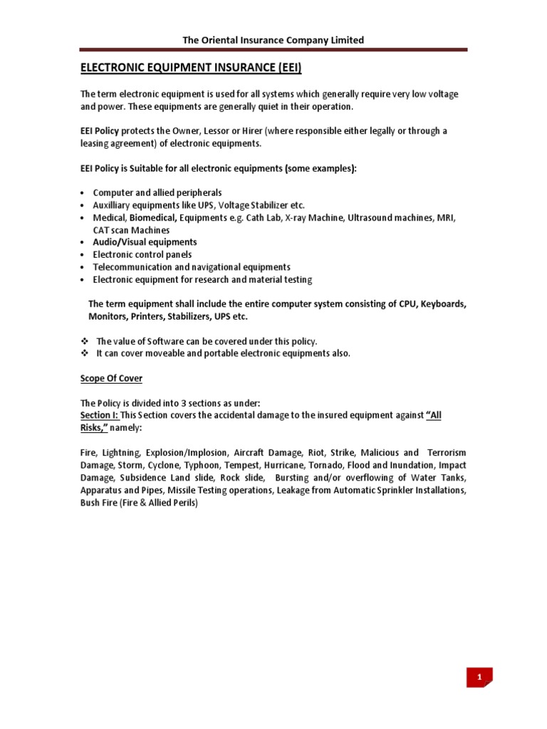 Electronic Equipment Insurance PDF Insurance Expense