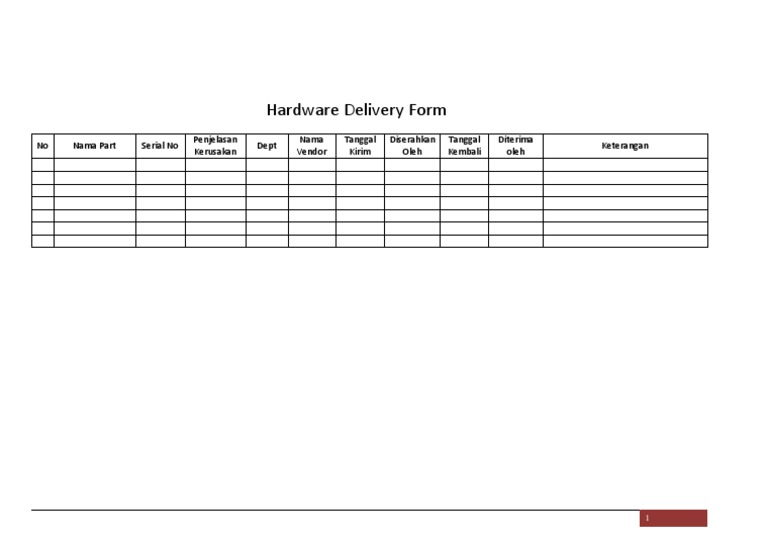 Hardware Delivery Form PDF