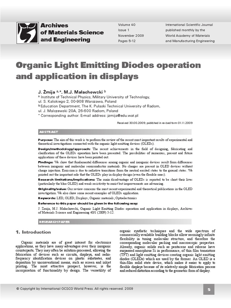 Organic Light Emitting Diode Pdf Oled Liquid Crystal Display