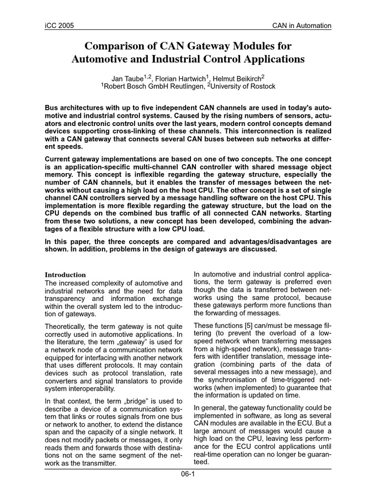 Comparison of CAN Gateway Modules For Automotive and Industrial Control ...