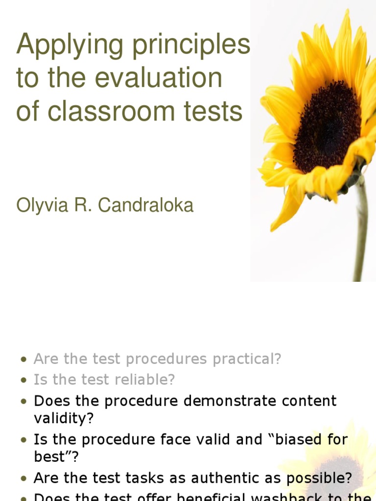 22222applying Principles To The Evaluation of Classroom Tests ...