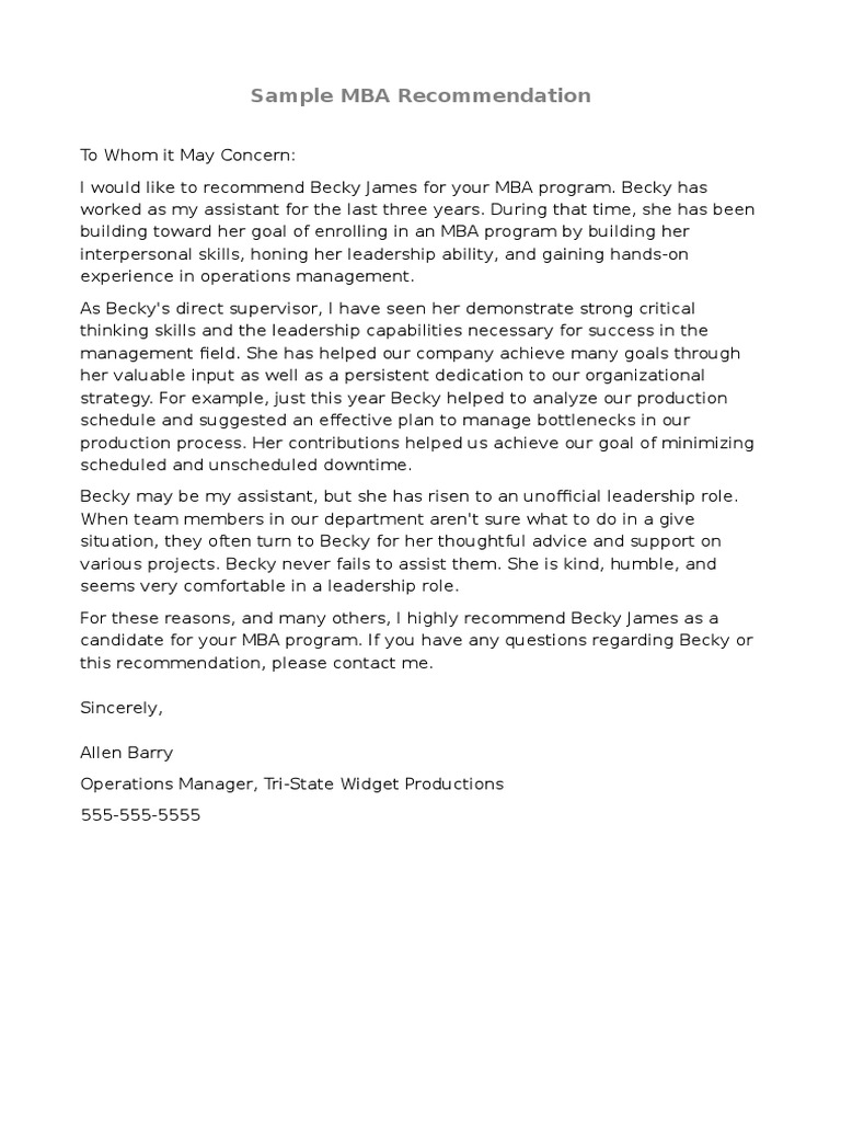 MBA Recommendation Letter Example - Odt | PDF | Leadership | Epistemology