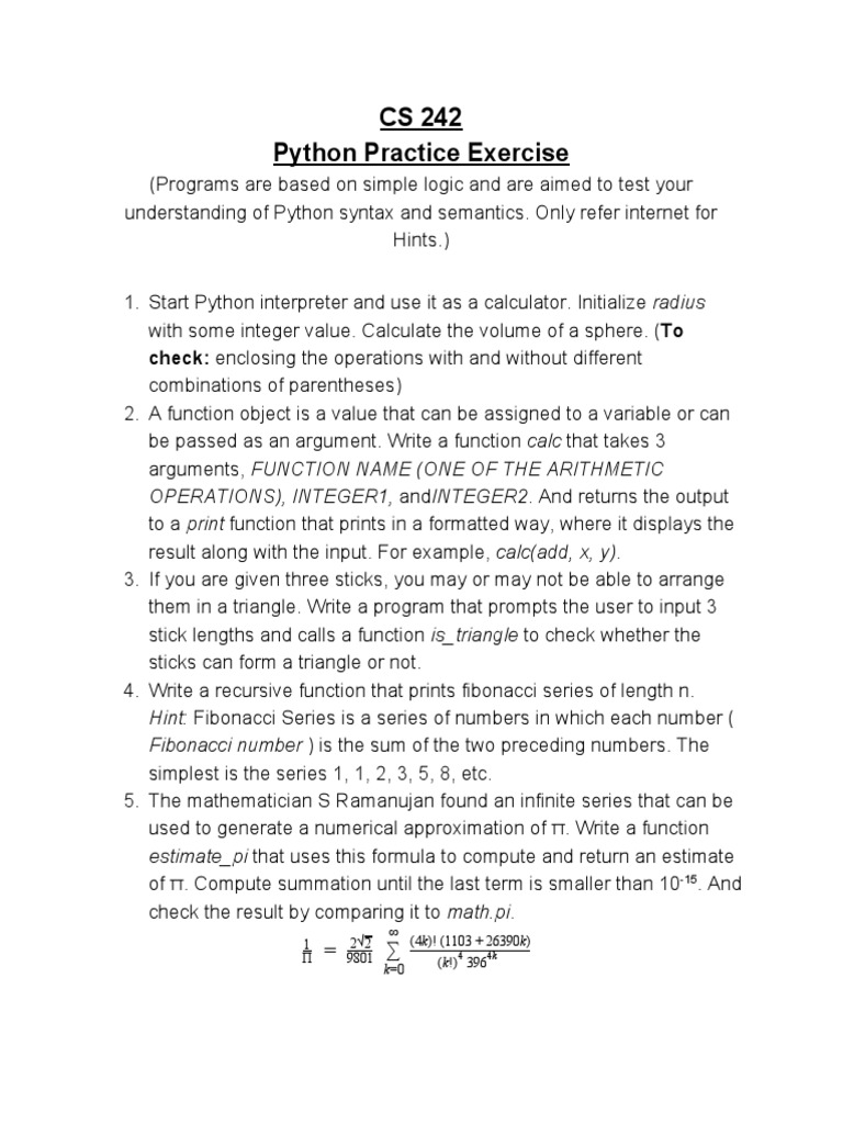 Python Practice Exercise PDF | PDF | Parameter (Computer Programming ...