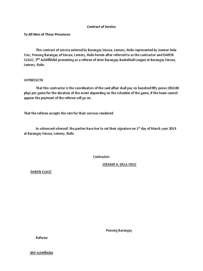 Barangay Sincua Referee Service Contract | PDF | Sports & Recreation | Law