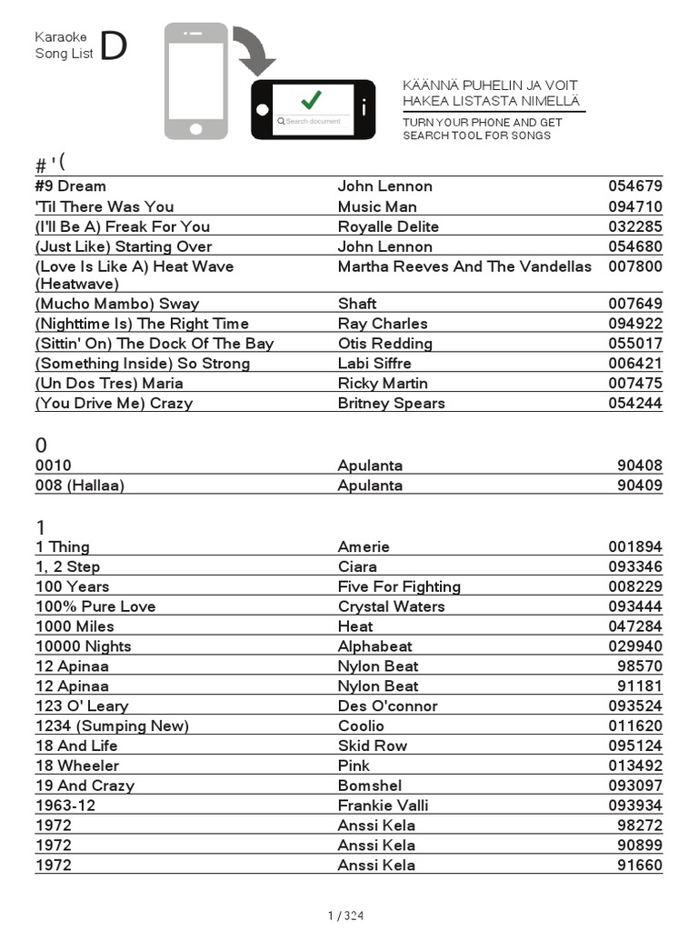 Karaoke Song List D  PDF  Musical Groups  Musicians