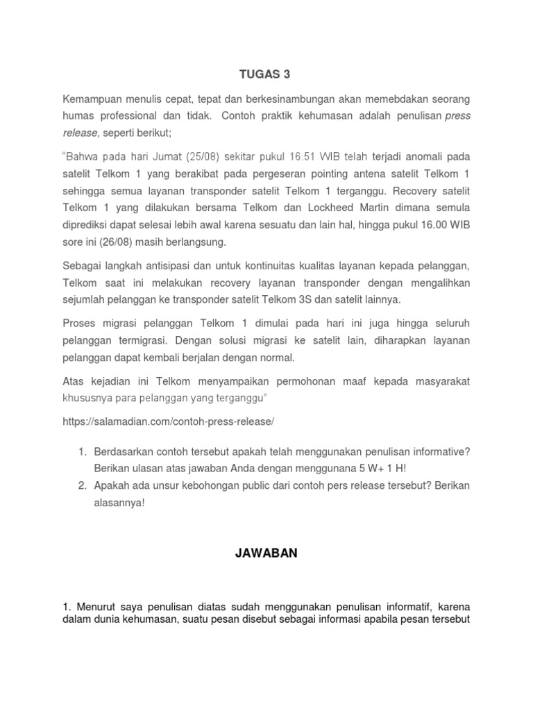 Press Release Telkom: Anomali Satelit | PDF | Teknologi & Rekayasa