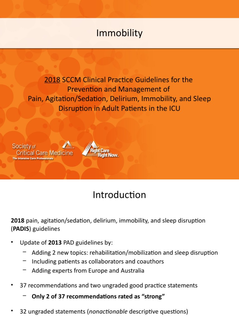 PADIS Guidelines Teaching Slides Immobility Intensive Care Unit