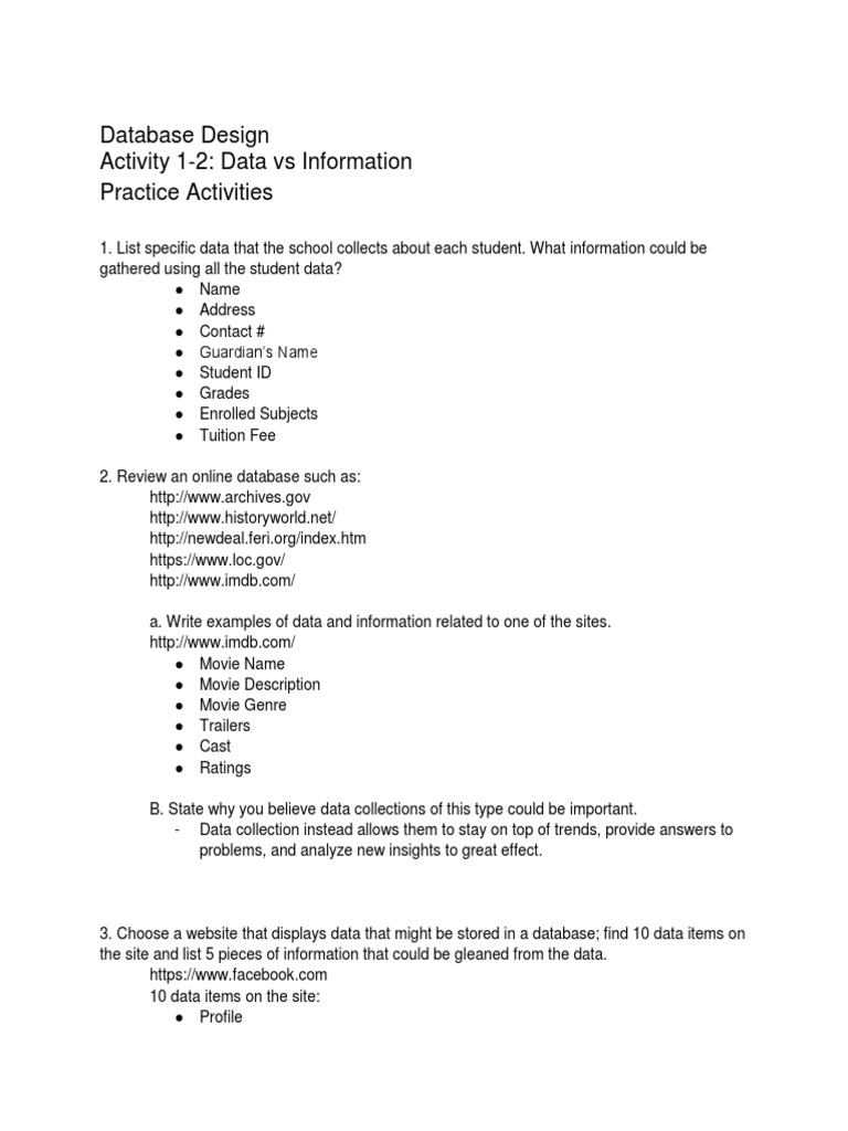 Data and Information Examples in Databases | PDF | Data | Lunch