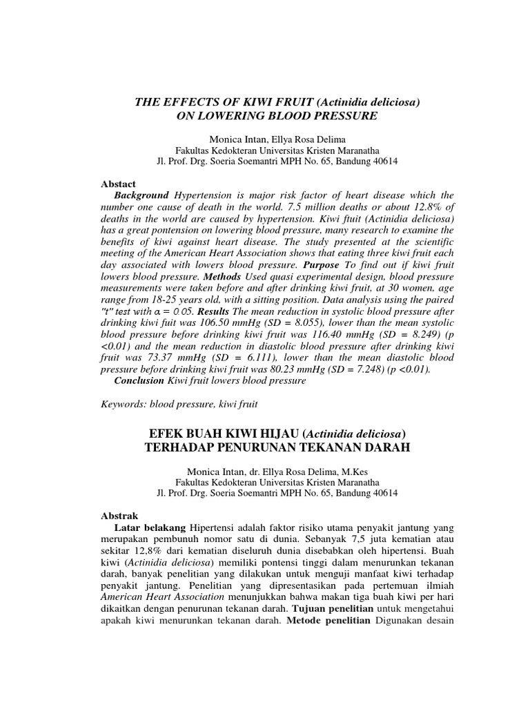THE EFFECTS OF KIWI FRUIT (Actinidia Deliciosa) On Lowering Blood