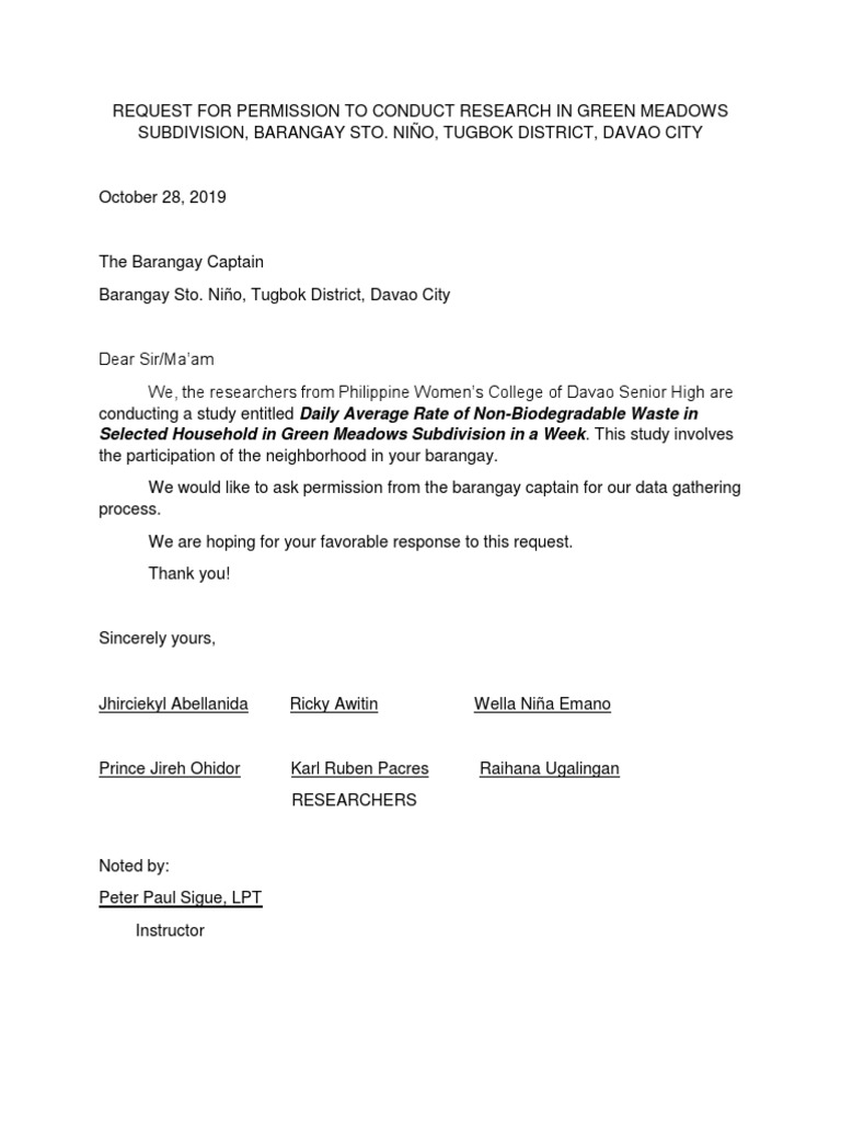 Permission Letter G4 | PDF | Home & Garden
