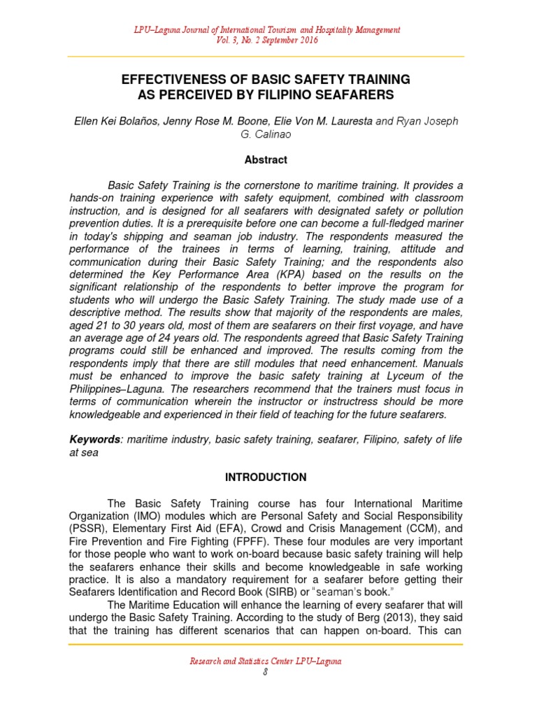 Assessing the Effectiveness of Basic Safety Training for Filipino ...
