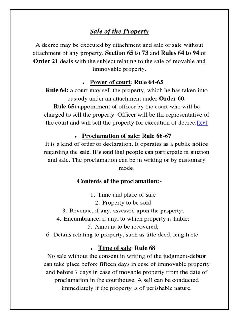 Procedures for the Sale of Property to Execute a Court Decree PDF