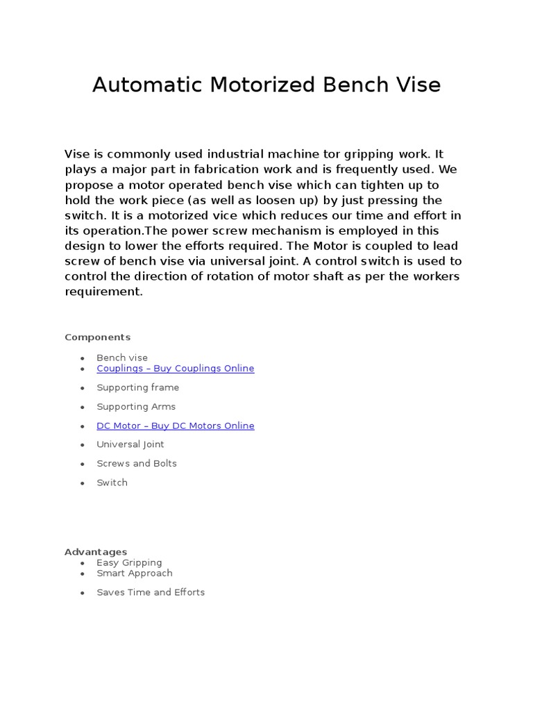 A Powerful Proposal Introducing the Automatic Motorized Bench Vise for Effortless Gripping and