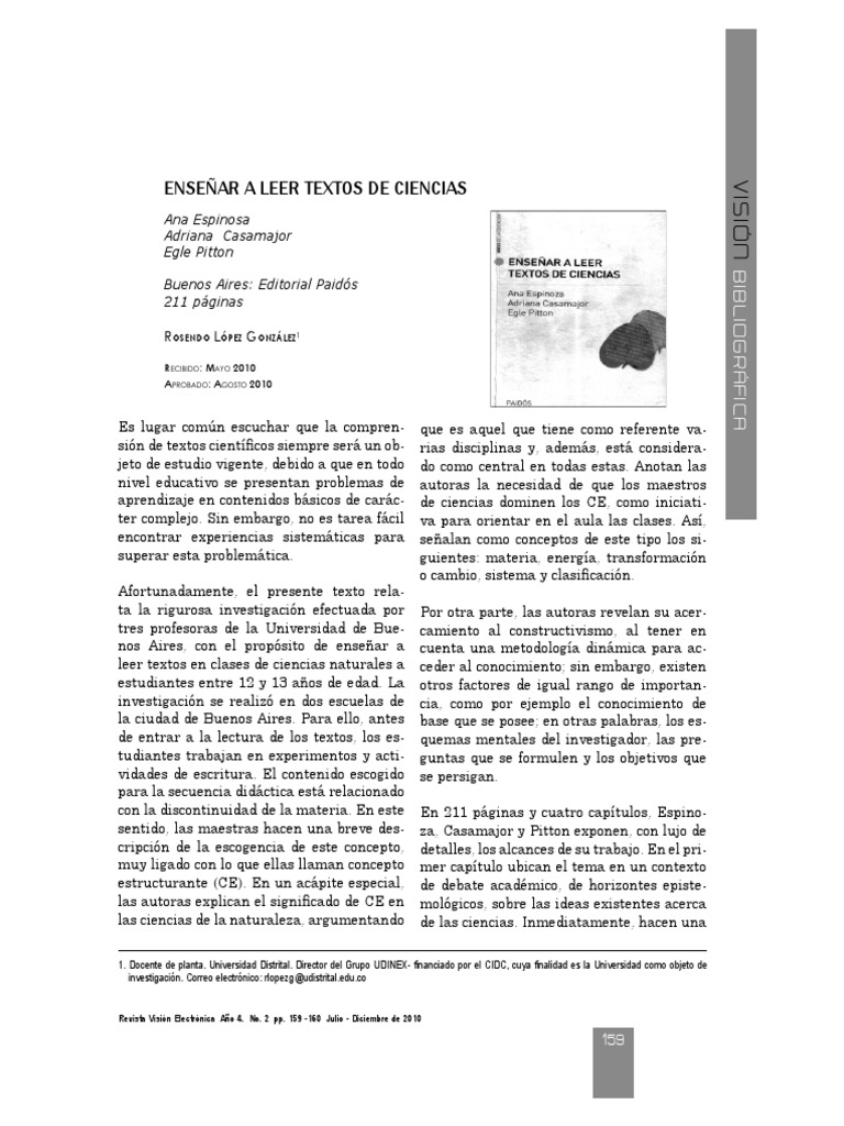 ESPINOZA, Enseñar A Leer Textos de Ciencias PDF | PDF | Science ...