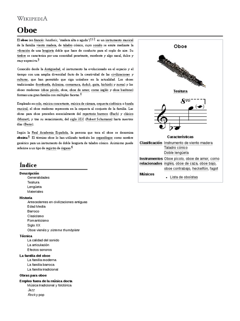 Historia Del Oboe | PDF | Oboe | Clarinete